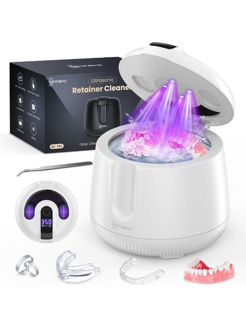 Ultrasonic Retainer Cleaner Machine - 48kHz Dental Care, Deep Clean & Sanitize